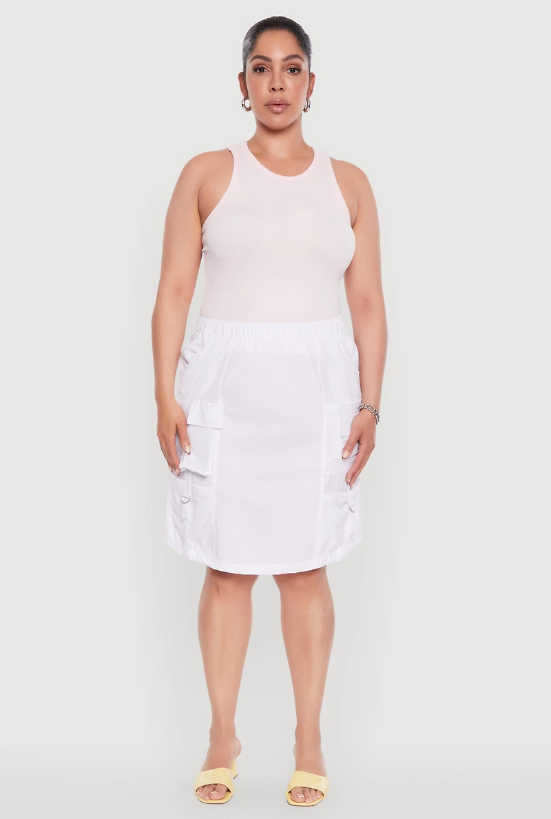 Womens Plus Size Nylon Pull On Utility Skirt with Elastic Waist, White, Size 3X