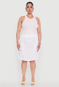 Womens Plus Size Nylon Pull On Utility Skirt with Elastic Waist, White, Size 3X