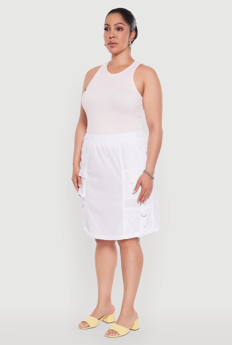 Womens Plus Size Nylon Pull On Utility Skirt with Elastic Waist, White, Size 3X