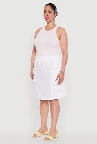 Womens Plus Size Nylon Pull On Utility Skirt with Elastic Waist, White, Size 3X