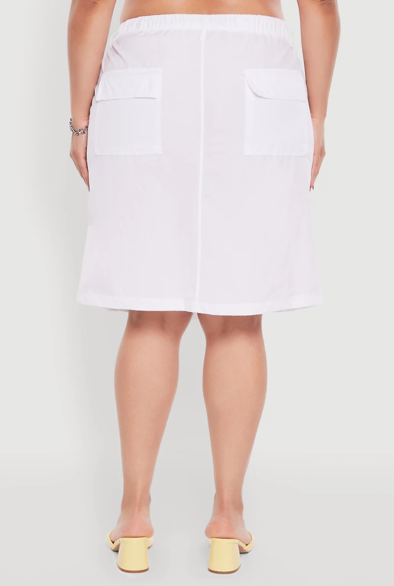 Womens Plus Size Nylon Pull On Utility Skirt with Elastic Waist, White, Size 3X