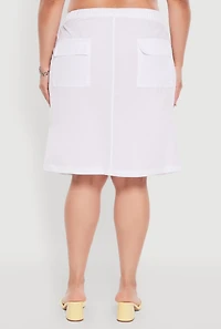 Womens Plus Size Nylon Pull On Utility Skirt with Elastic Waist, White, Size 3X