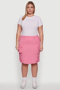Womens Plus Size Nylon Pull On Utility Skirt with Elastic Waist, Pink, Size 1X