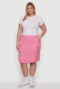 Womens Plus Size Nylon Pull On Utility Skirt with Elastic Waist, Pink, Size 1X