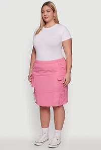 Plus Nylon Pull On Utility Skirt with Elastic Waist
