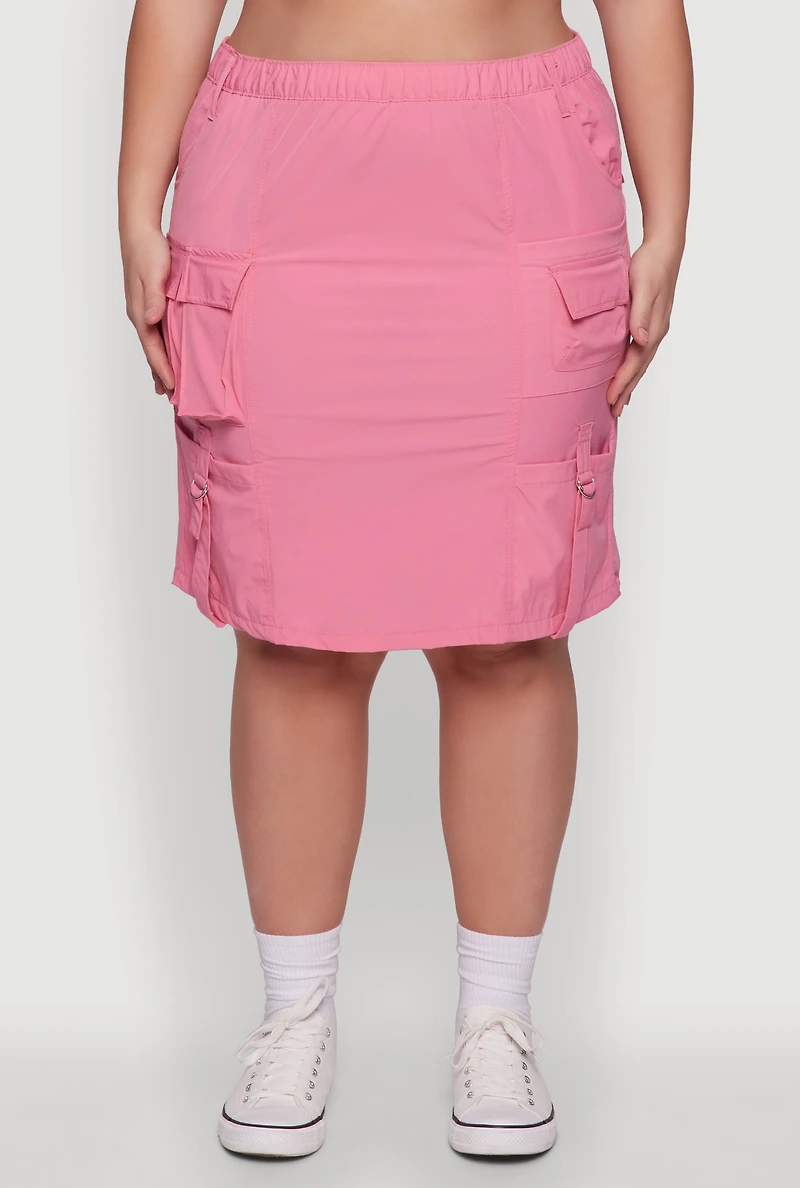 Plus Nylon Pull On Utility Skirt with Elastic Waist