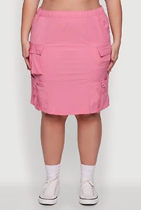 Plus Nylon Pull On Utility Skirt with Elastic Waist