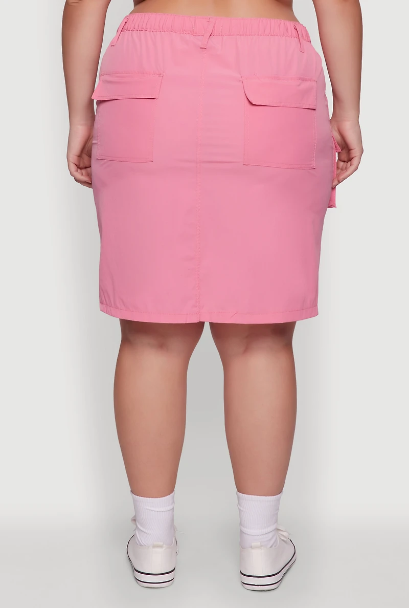 Womens Plus Size Nylon Pull On Utility Skirt with Elastic Waist, Pink, Size 1X