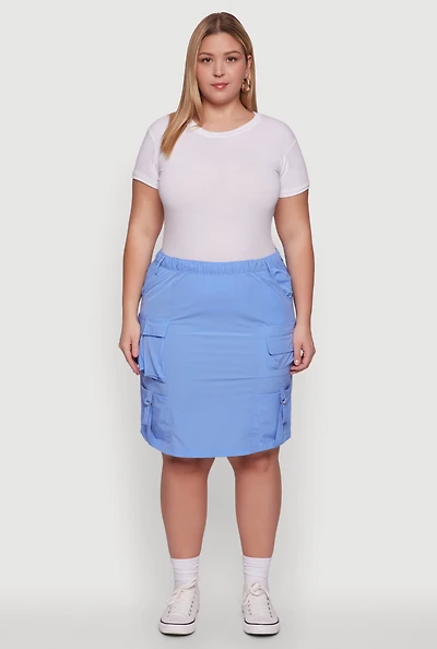 Womens Plus Size Nylon Pull On Utility Skirt with Elastic Waist, Blue, Size 1X
