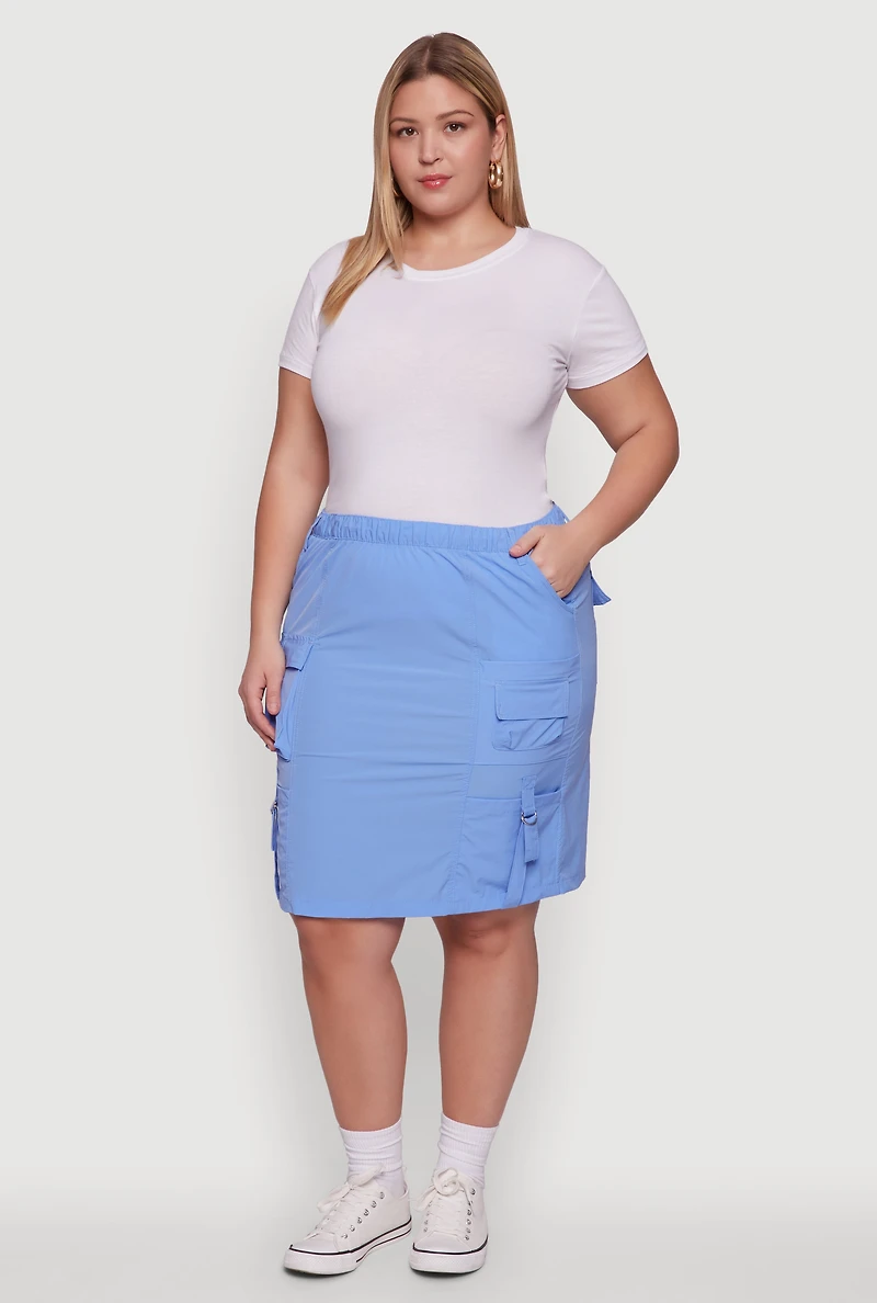 Plus Nylon Pull On Utility Skirt with Elastic Waist
