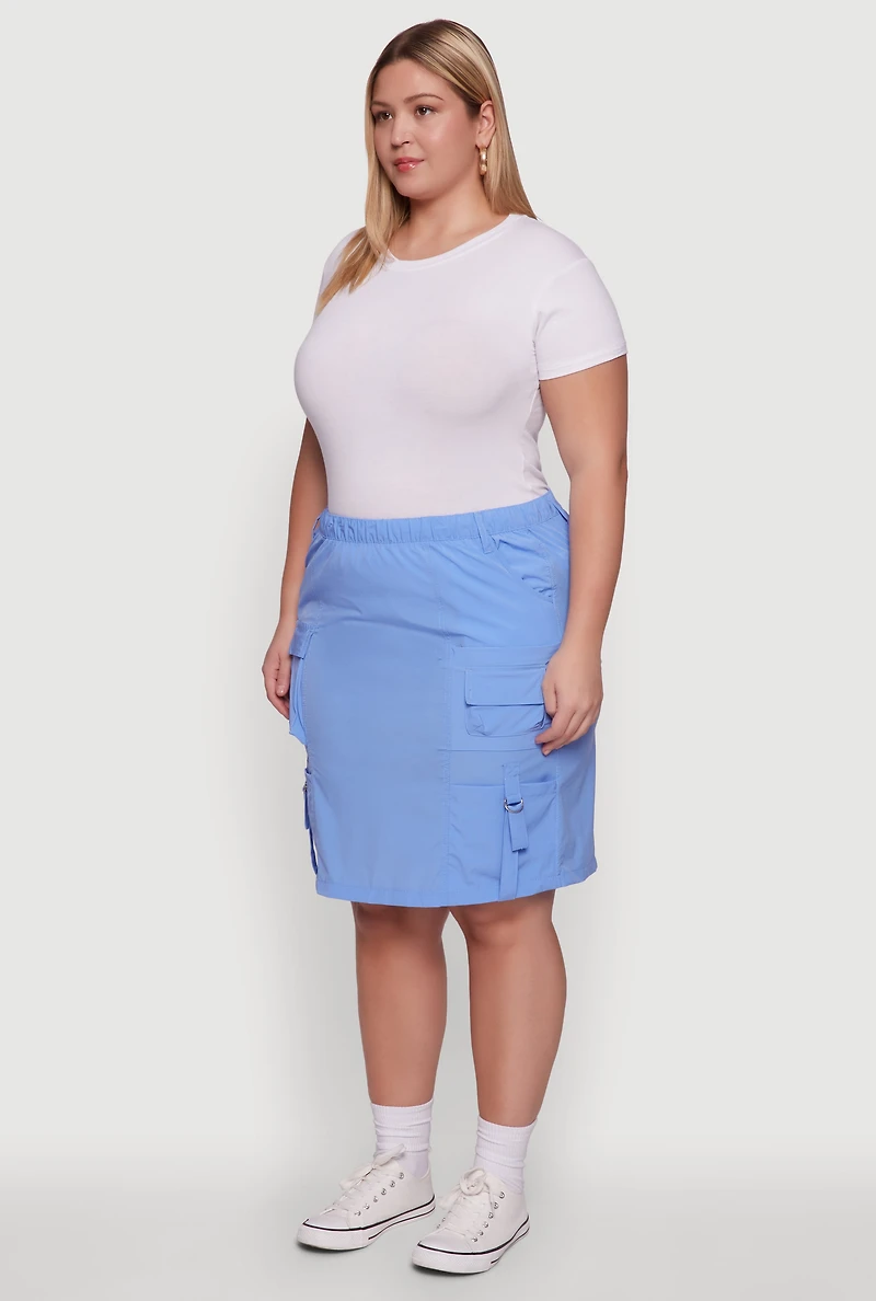 Plus Nylon Pull On Utility Skirt with Elastic Waist