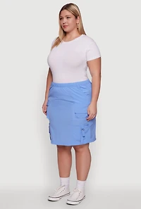 Plus Nylon Pull On Utility Skirt with Elastic Waist