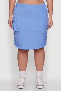 Plus Nylon Pull On Utility Skirt with Elastic Waist