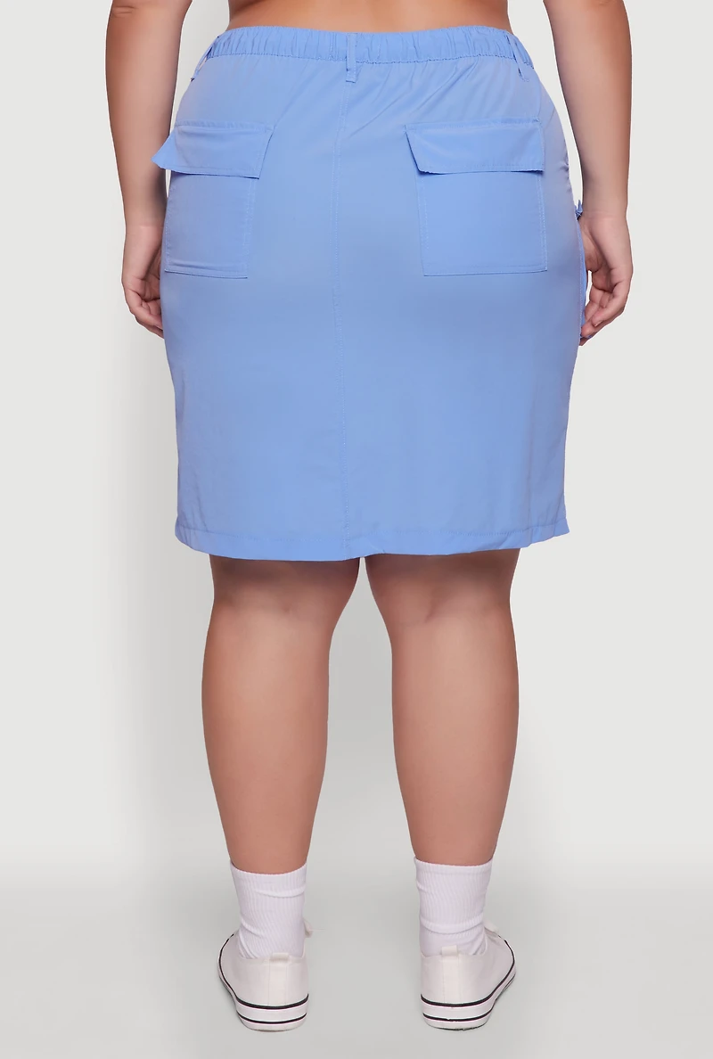 Plus Nylon Pull On Utility Skirt with Elastic Waist