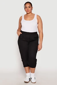 Plus Poplin Pull On Capri Pants