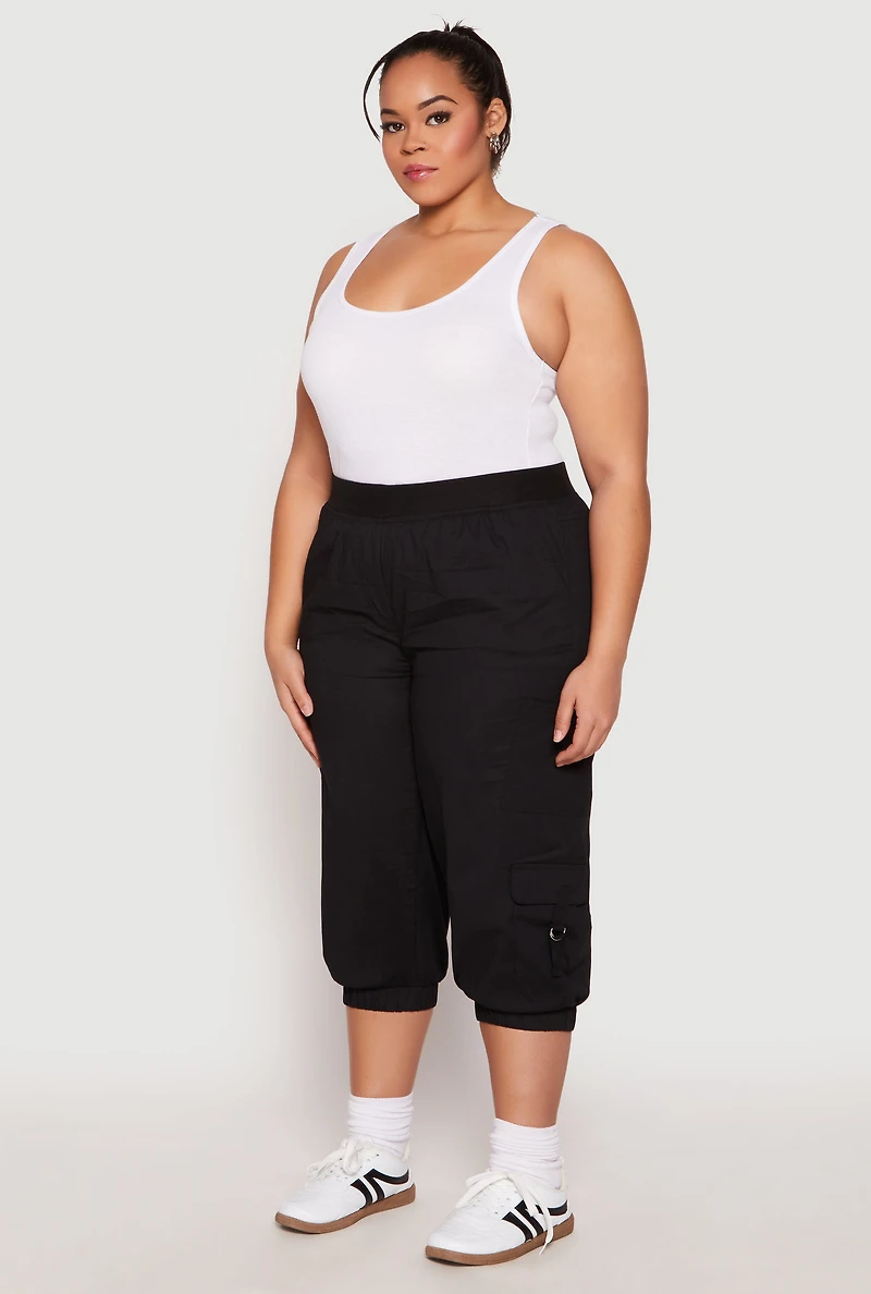 Plus Poplin Pull On Capri Pants