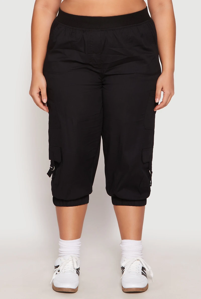 Plus Poplin Pull On Capri Pants