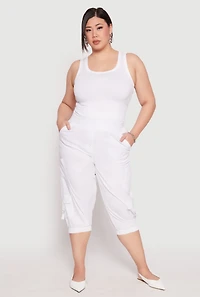 Womens Plus Size Poplin Pull On Capri Pants, White, Size 2X