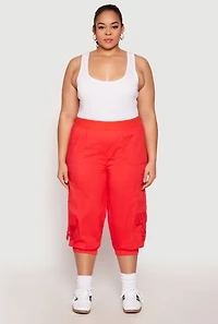 Womens Plus Size Poplin Pull On Capri Pants, Red, Size 2X
