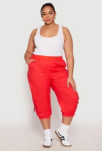 Womens Plus Size Poplin Pull On Capri Pants, Red, Size 2X