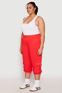 Womens Plus Size Poplin Pull On Capri Pants, Red, Size 2X