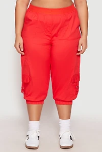 Womens Plus Size Poplin Pull On Capri Pants, Red, Size 2X