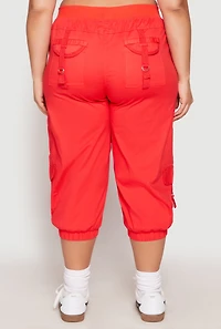 Womens Plus Size Poplin Pull On Capri Pants, Red, Size 2X