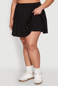 Womens Plus Size High Waisted Active Pleated Skirt, Black, Size 1X