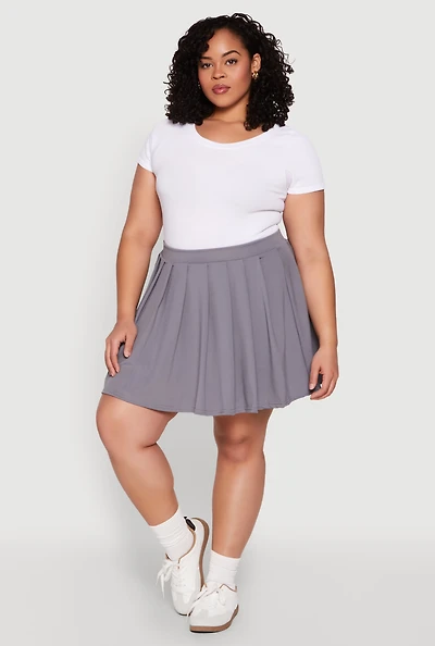 Womens Plus High Waisted Active Pleated Skirt,