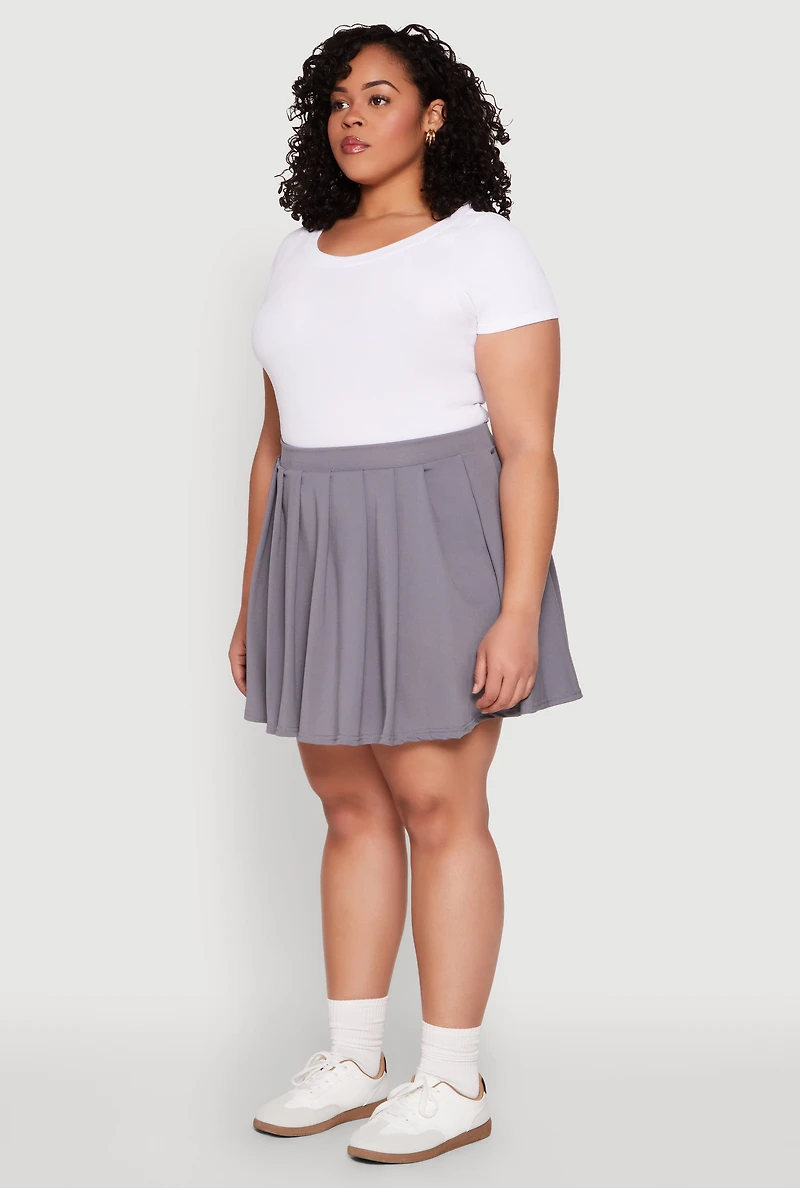 Womens Plus High Waisted Active Pleated Skirt,