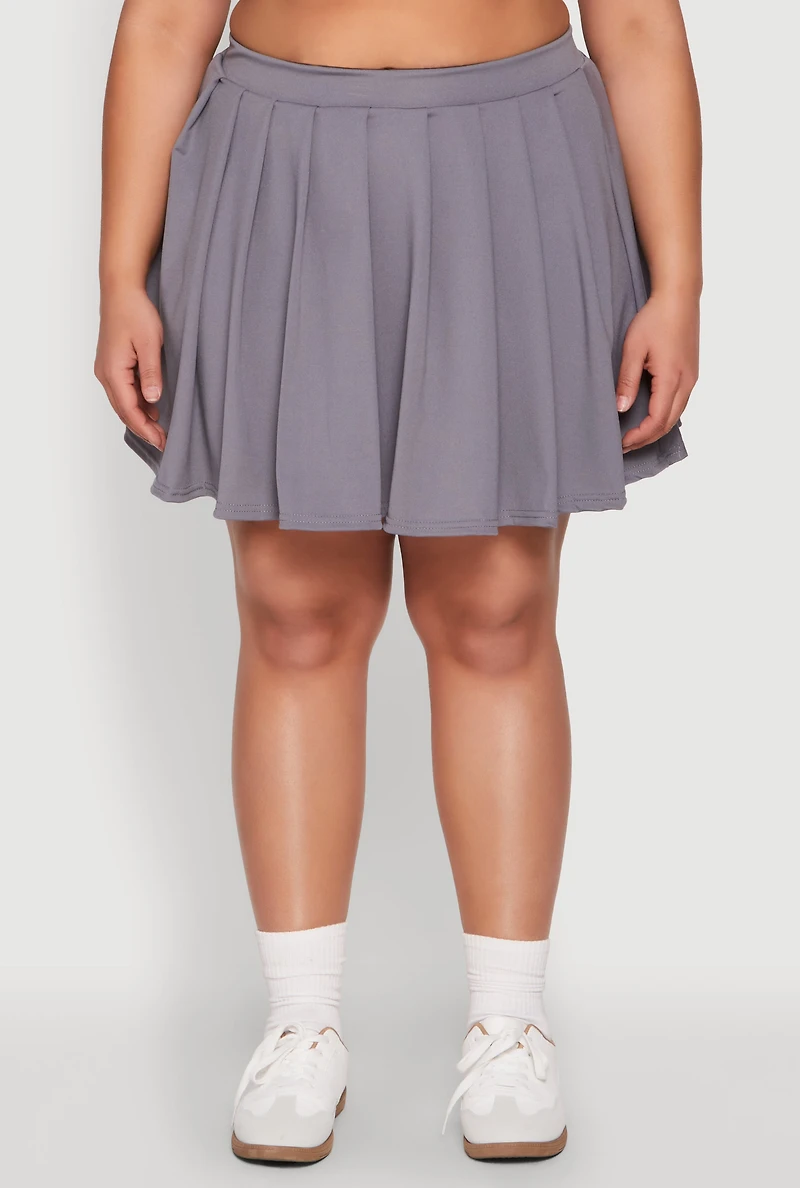 Womens Plus High Waisted Active Pleated Skirt,