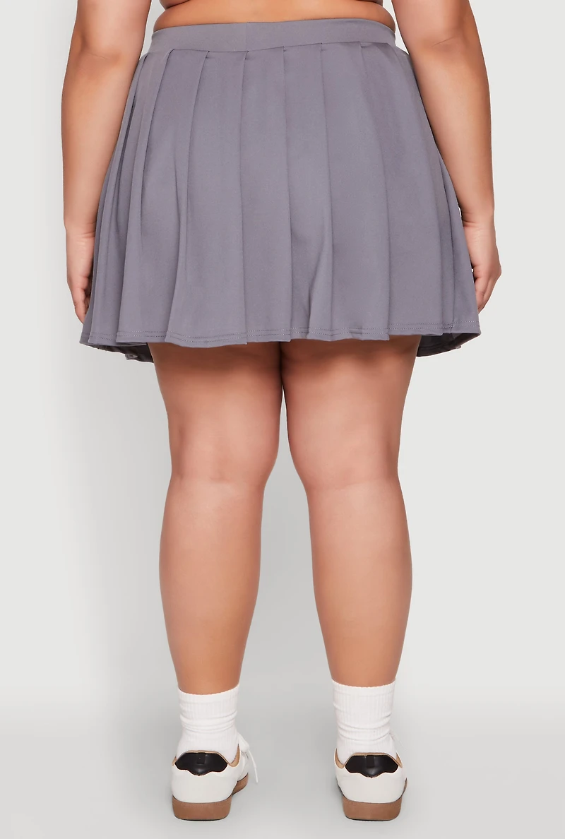 Womens Plus High Waisted Active Pleated Skirt,