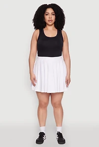 Womens Plus High Waisted Active Pleated Skirt, White,