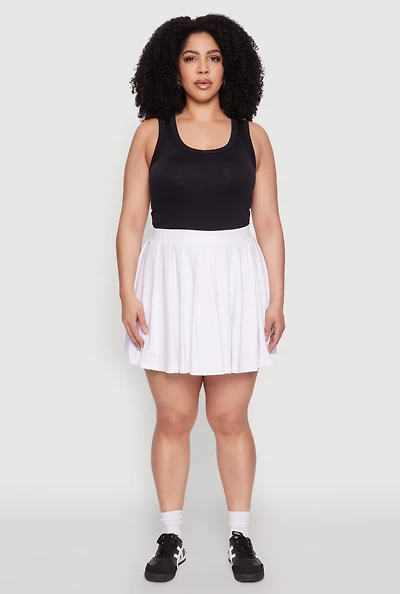 Womens Plus High Waisted Active Pleated Skirt, White,