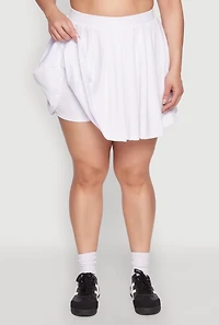 Womens Plus High Waisted Active Pleated Skirt, White,