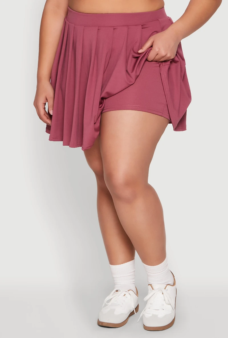Womens Plus Size High Waisted Active Pleated Skirt, Pink, Size 2X
