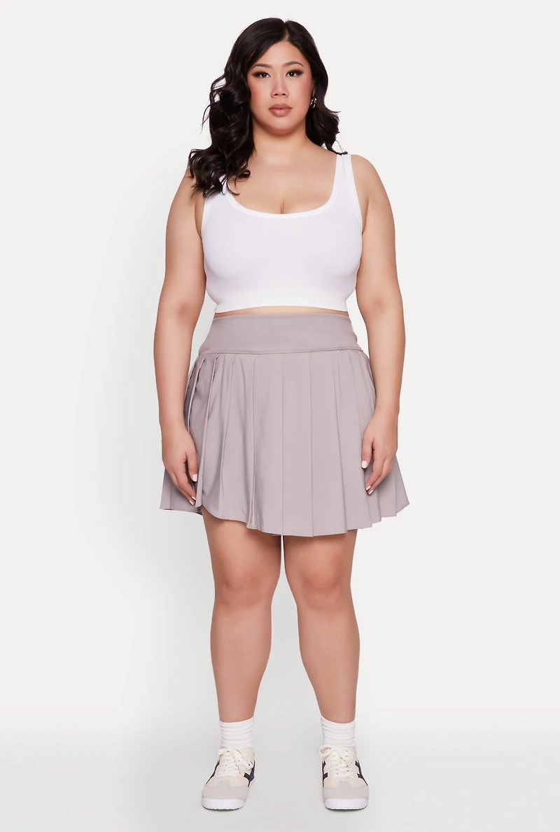 Womens Plus Size High Waist Pleated Tennis Skirt, Grey, Size 2X