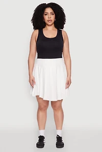 Womens Plus High Waist Pleated Tennis Skirt, White,