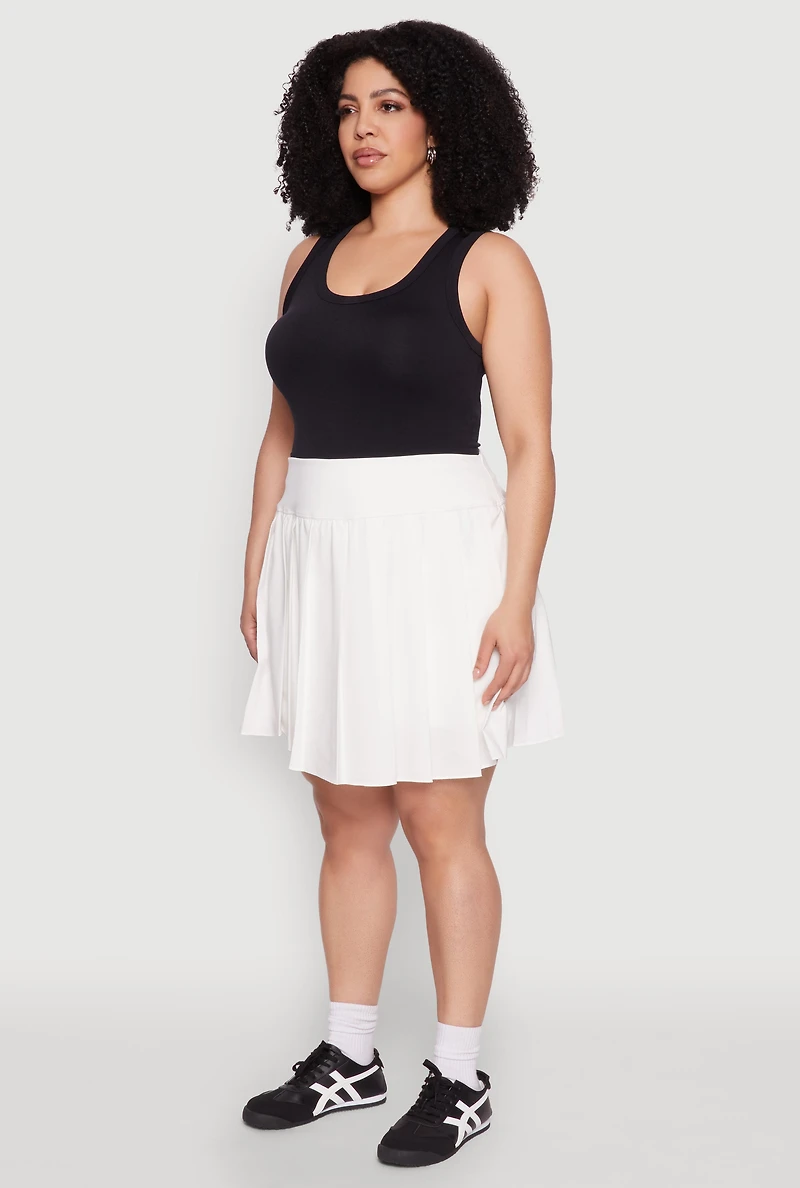 Womens Plus Size High Waist Pleated Tennis Skirt, White, Size 3X