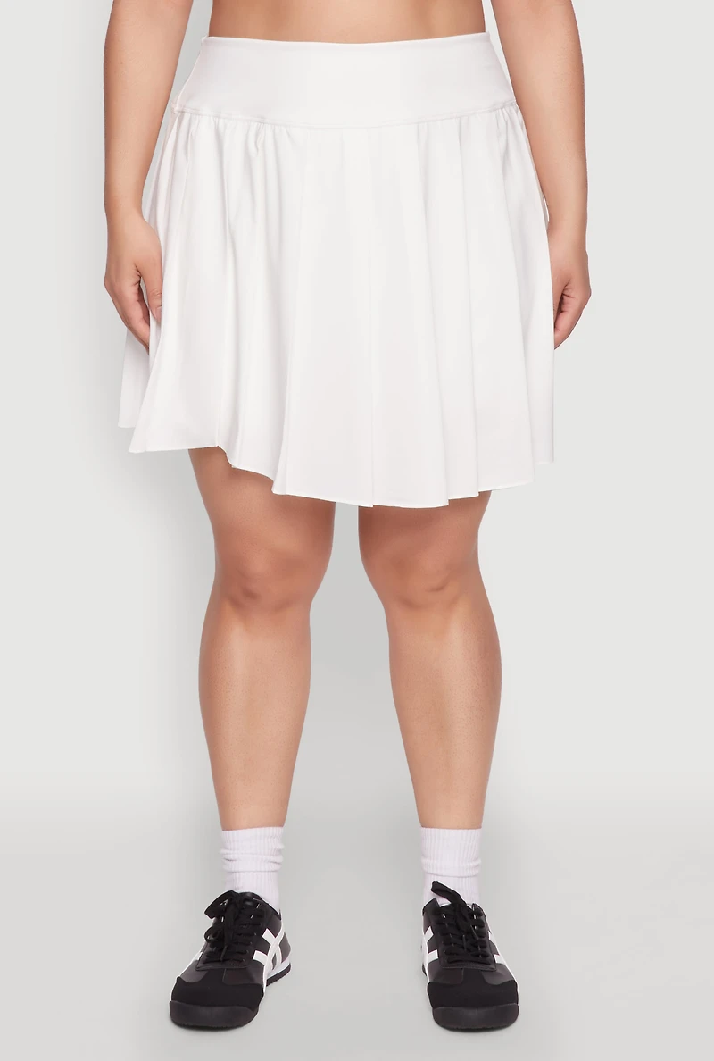 Womens Plus High Waist Pleated Tennis Skirt, White,
