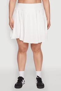 Womens Plus High Waist Pleated Tennis Skirt, White,