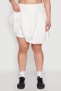Womens Plus High Waist Pleated Tennis Skirt, White,