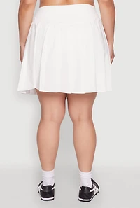 Womens Plus High Waist Pleated Tennis Skirt, White,