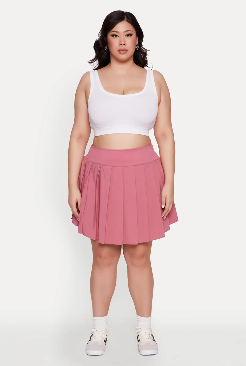 Womens Plus High Waist Pleated Tennis Skirt, Pink,