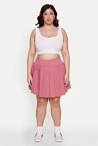 Womens Plus High Waist Pleated Tennis Skirt, Pink,