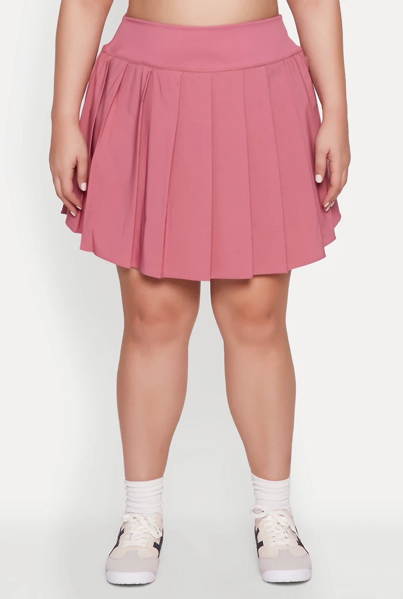Womens Plus High Waist Pleated Tennis Skirt, Pink,