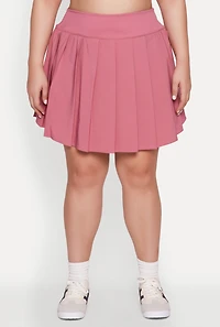Womens Plus High Waist Pleated Tennis Skirt, Pink,