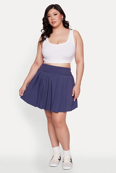 Womens Plus High Waist Pleated Tennis Skirt,