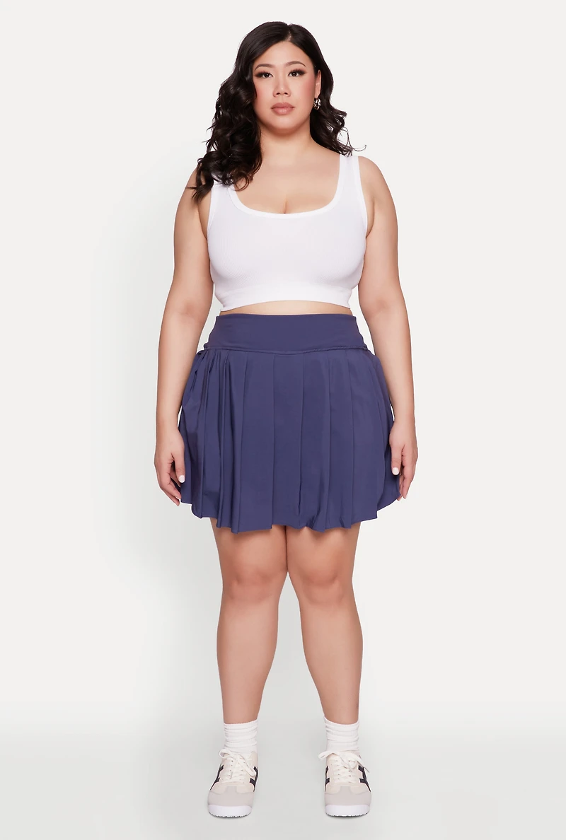 Womens Plus Size High Waist Pleated Tennis Skirt, Blue, Size 2X