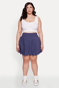 Womens Plus Size High Waist Pleated Tennis Skirt, Blue, Size 2X